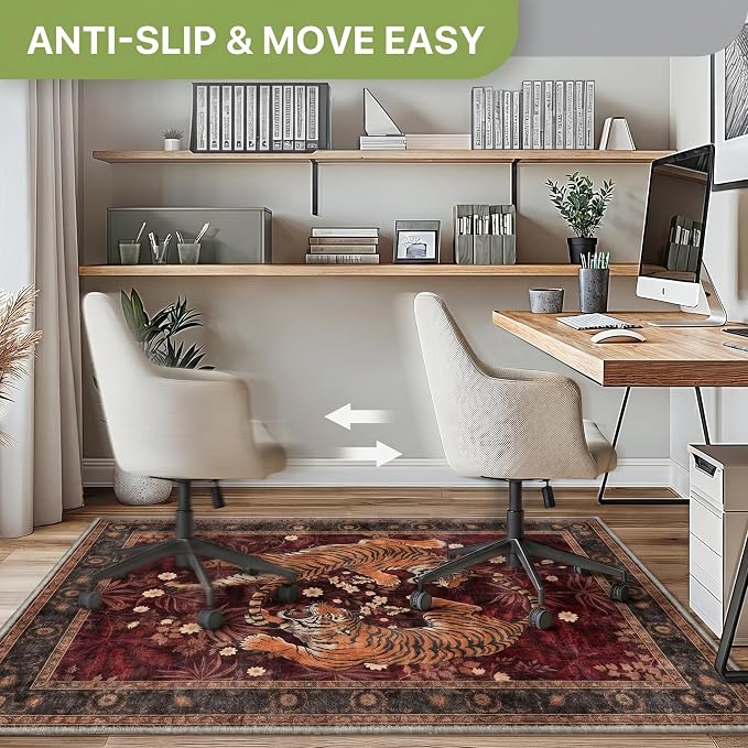 48"x72" Office Chair Mat for Hardwood Tile Floor, Under Desk Carpet Protector for Rolling Computer Chair Mat, Machine Washable Area Rug, Anti-Slip 1/5" Thick Low Pile Thin Vinyl Floor Mat, Rust Brown