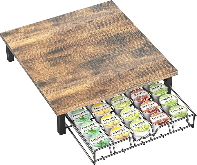 DecoBrothers K-Cup Holder Drawer for 30 Coffee Pods Storage, Rustic Brown