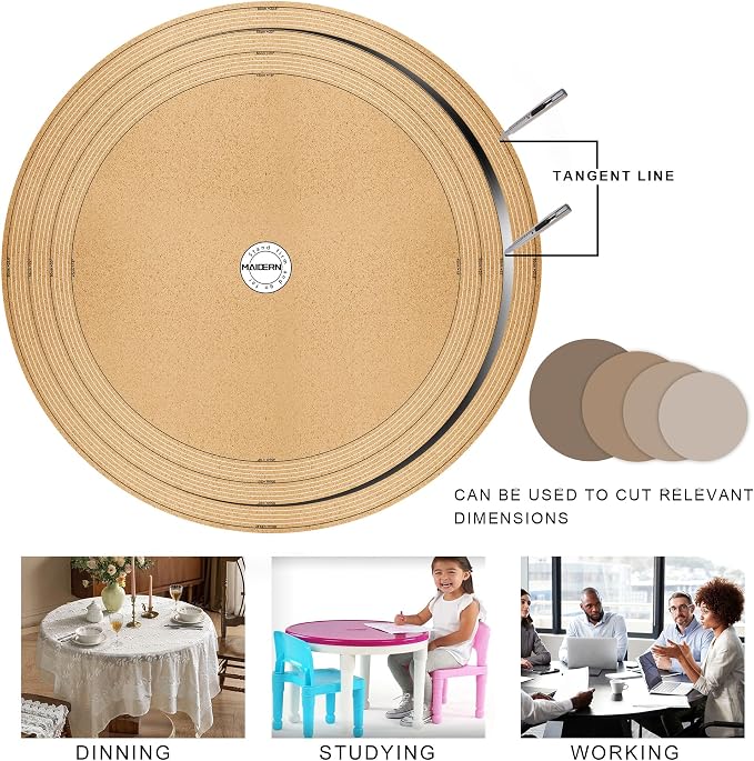 MAIDERN 24 Inch Round Cork & Leather Placemats, Cuttable Size (18-24 Inch), Trimmable Dining Table Mat, Heat Resistant/Non-Slip Table Cover for Kitchen, Office, or Restauran (Black)