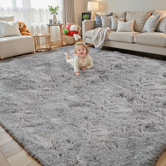Rugs for Bedroom 4x6, Alfombras para Salas Shag Plush Soft Area Rug, Shaggy Carpets for Livingroom,Home Decor Aesthetic(Light Grey, 4 x 6)