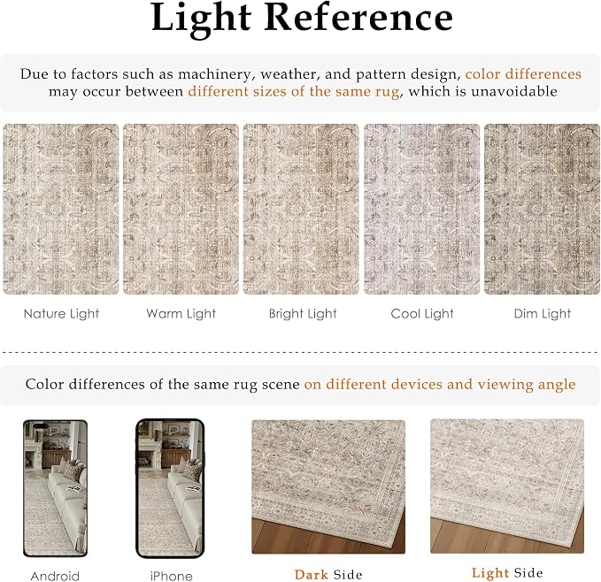 HUGEAR Area Rug 6x9 Vintage Beige Machine Washable Living Room Rugs Distressed Retro Floral Vacuumable Low Pile Carpet Bedroom Office Dining Room Laundry Room Non Slip Soft Lightweight