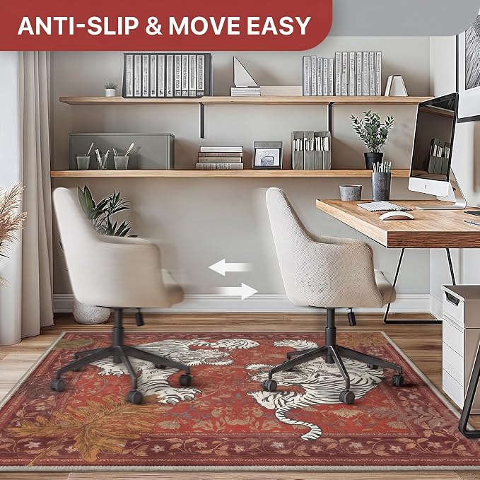 36"x48" Office Chair Mat for Hardwood Tile Floor, Under Desk Carpet Protector for Rolling Computer Chair Mat, Machine Washable Area Rug, Anti-Slip 1/5" Thick Low Pile Thin Vinyl Floor Mat, Rust Red
