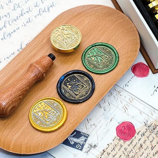 SWANGSA Wax Seal Stamp Set, Vintage 6 Pieces Sealing Wax Stamp Heads and 1 Wooden Handle for Wedding Party Invitations, Letters, Envelopes, Christmas (Starry Animals Set)