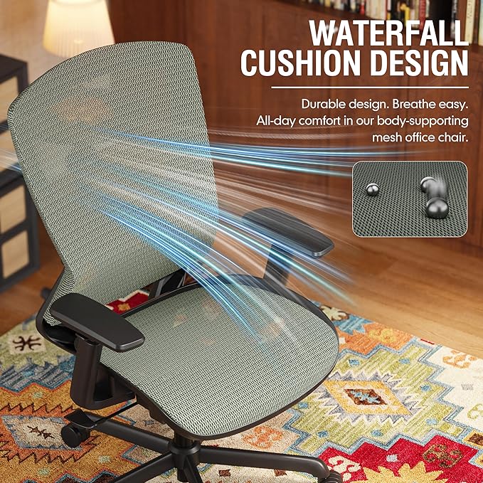 ELABEST T96 Mesh Office Chair,Ergonomic Computer Desk Chair,Sturdy Task Chair- Adjustable Lumbar Support & Armrests,Tilt Function,Comfort Wide Seat,Swivel Home Office Chair