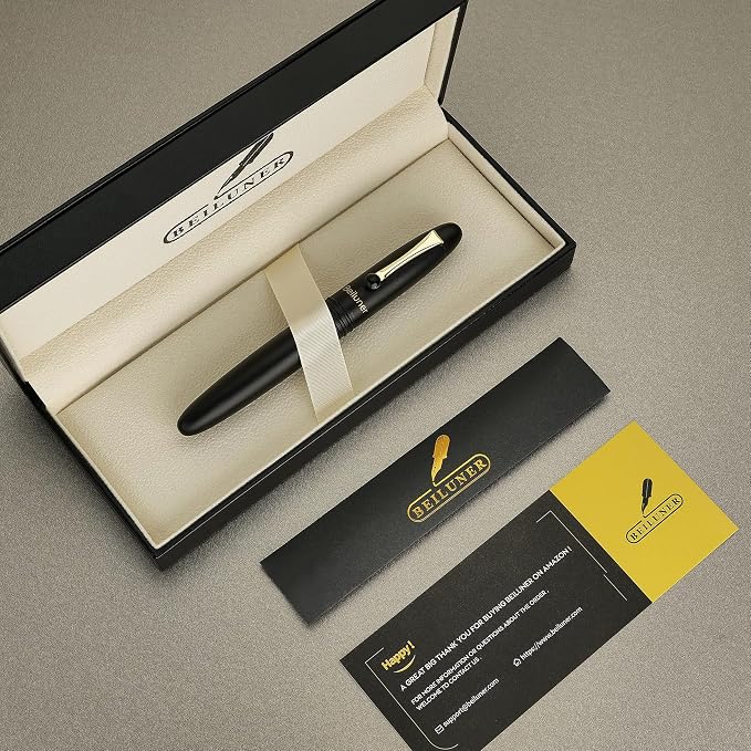 BEILUNER 320 Black Rollerball - Stunning Luxury Pen with Gold Finish, EDC, Heavy, Smooth Black Ink Refill, Best Gift Set for Men & Women, Professional, Executive Office, Nice Classic Pens