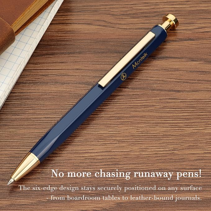 MCNTEIK Blue Gel Pen-Stunning Click Pen with 24K Gold Finish, Hexagonal Design, ADMOK Black Refill, Best Gift Set for Men & Women, Professional Executive Office, Nice Fancy Retractable Pens