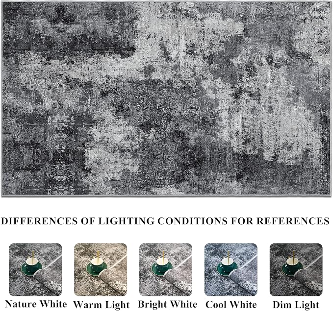 Abstract Modern Washable Rug 9x12: Non-Slip Low Pile Rug for High Traffic Areas in Living Room/Dining Room Soft Carpets for Bedroom Stain Resistant Indoor Floor Mat for Busy Families 9x12 Black White