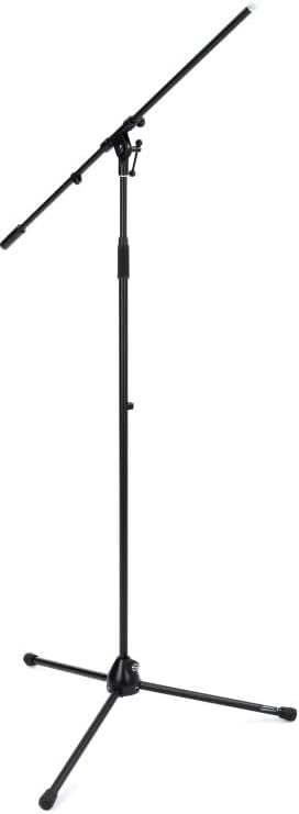 K&M König & Meyer 21021.500.55 Overhead Microphone Stand | Long Boom Arm | T-bar Locking Mechanism | Heavy Duty Folding Tripod Base | Compact For Travel / Storage | German Made | Black