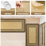 KIMODE Anti Fatigue Kitchen Mats for Floor, Farmhouse Kitchen Rugs Sets of 2, Cushioned Kitchen Floor Mats, Brown/Khaki Laundry Room Mat, Comfort Standing Mat for Sink Office Desk 17"x47"+17"x29"