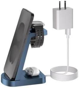 Wireless Charger for Samsung/Android, HOLYJOY 3 in 1 Fast Charging Station/Stand/Multi Charger for Samsung S26 Ultra/S25/Note 20, Travel Pad for Galaxy Watch 8/7/6/5/Active 2, for Buds(Blue)