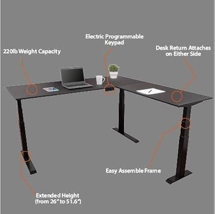 S STAND UP DESK STORE Triple Motor Electric L-Shaped Corner Standing Desk with EZ Assemble Frame (Black Frame/Teak Top, 71in W x 71 inch D