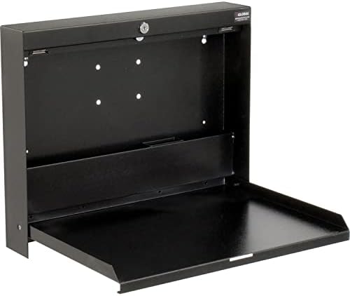 Global Industrial Wall Mounted Fold Down Shop Desk with keyed Lock, 50 Lbs Capacity, Steel Construction, 20" W x 3-3/8"D x 16-3/8"H, Black Powder Coat Finish