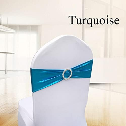 Tvoip 10PCS Chair Cover Stretch Band with Buckle Slider Sashes Bow Wedding Banquet Chair Decoration (Metallic Lake Blue)