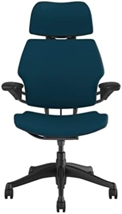 Humanscale Freedom Office Chair with Headrest - Ergonomic Work Chair with Standard Height Adjustable Duron Arms - Wheels for Hard Flooring - Graphite Frame with Peacock Corde 4 Fabric