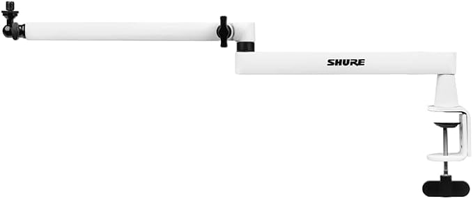 Premium Low-Profile Desktop Mic Boom Stand - Fully Adjustable for Podcast, Streaming, and Home Office Setups, White (SH-BROADCAST2-W)