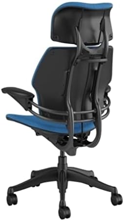 Humanscale Freedom Office Chair with Headrest - Ergonomic Work Chair with Standard Height Adjustable Duron Arms - Wheels for Hard Flooring - Graphite Frame with Azure Corde 4 Fabric