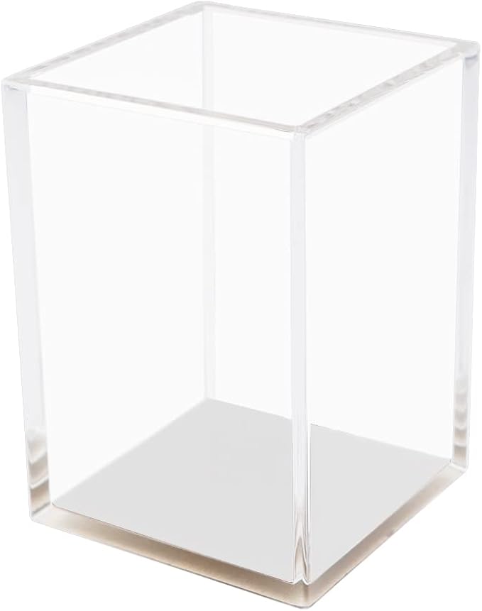 MEI YI TIAN Clear Acrylic Pencil Pen Holder Cup with Silver Bottom, Desk Accessories Makeup Brush Holders Modern Design Desktop Organizer for Countertop Desk Accessory Storage
