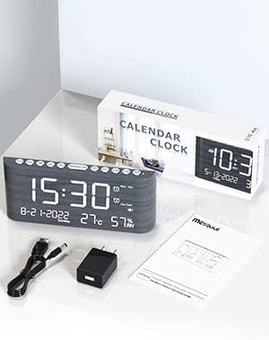 Mesqool Digital Alarm Clock, with Calendar Temperature and Humidity | Loud Volume, Dual Alarm, USB and Type-C Charging Ports, Dimmer, 12/24H, Snooze, Stylish Digital Clock for Décor