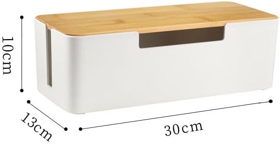 ABS Cord Organizer Box with Wooden Lid, Cable Management Box for Power Strips or Surge Protectors, Desk Cable Tidy Box for Office Home(White)
