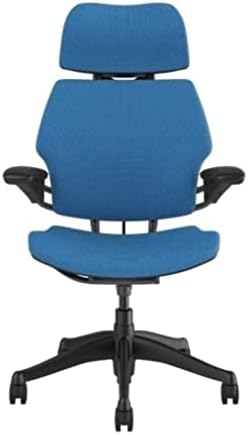 Humanscale Freedom Office Chair with Headrest - Ergonomic Work Chair with Standard Height Adjustable Duron Arms - Wheels for Hard Flooring - Graphite Frame with Azure Corde 4 Fabric