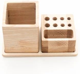Natural Wood Desk Organizer, Modern Minimalist Pen Holder Set with Multi-Compartment, Desktop Storage Caddy for Office Home School Supplies, Light Brown