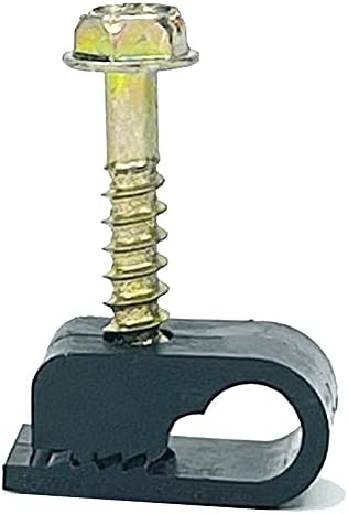 Stanz (TM) Flex Single Coaxial Cable Clips, Cat6, Electrical Wire Cable Clip, 1/4 in (6 mm) Screw Clip and Fastener, Black (100 Pieces per Bag)