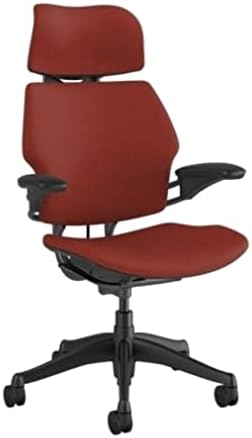 Humanscale Freedom Office Chair with Headrest - Ergonomic Work Chair with Standard Height Adjustable Duron Arms - Wheels for Hard Flooring - Graphite Frame with Parma Red Corde 4 Fabric