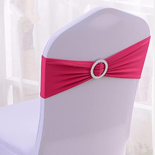 Tvoip 10PCS Chair Cover Stretch Band with Buckle Slider Sashes Bow Wedding Banquet Chair Decoration (Rose Red)