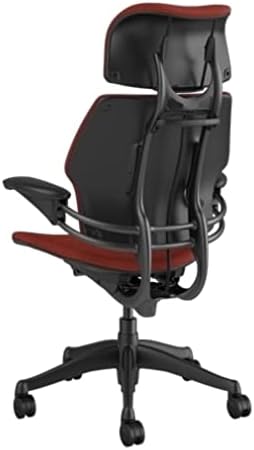 Humanscale Freedom Office Chair with Headrest - Ergonomic Work Chair with Standard Height Adjustable Duron Arms - Wheels for Carpet - Graphite Frame with Parma Red Corde 4 Fabric
