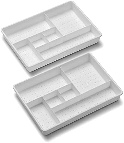 madesmart Plastic 6-Compartment Drawer Organizer Gadget Trays, Multipurpose Storage Bins for Drawers, White Set of 2 (Pack of 6)