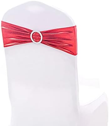 Tvoip 10PCS Chair Cover Stretch Band with Buckle Slider Sashes Bow Wedding Banquet Chair Decoration (Metallic Red)