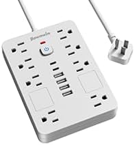 Surge Protector Power Strip - 11 Outlets(1850W/15A/14AWG) with 6 USB Ports(2 USB C), 6/13FT Flat Plug Extension Cord, Wall Mount, Black, ETL Listed for Home, Dorm Room