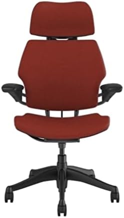 Humanscale Freedom Office Chair with Headrest - Ergonomic Work Chair with Standard Height Adjustable Duron Arms - Wheels for Carpet - Graphite Frame with Parma Red Corde 4 Fabric