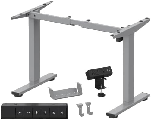 FLEXISPOT EN2 Standing Desk Frame with Clamp Power Strip and Cable Management Tray, Electric Sit Stand Desk Base with Memory Controller for Home and Office (Gray Frame Only)