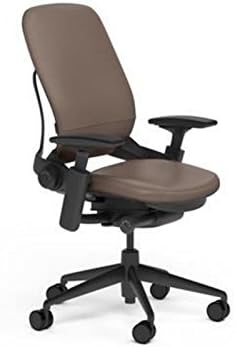 Steelcase Leap Desk Chair Rocky Leather Seat and Back - Highly Adjustable Arms - Black Frame and Base - Soft Dual Wheel Hard Floor Casters