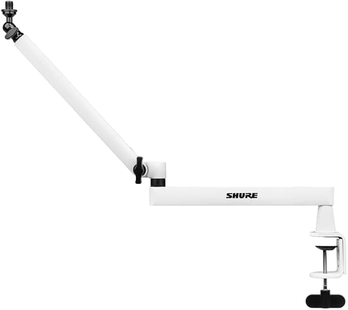 Premium Low-Profile Desktop Mic Boom Stand - Fully Adjustable for Podcast, Streaming, and Home Office Setups, White (SH-BROADCAST2-W)