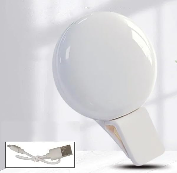 Clip-on LED Selfie Ring Light, Small Pocket-Size, 3 Brightness Levels, Rechargeable, Phone Camera Light, (White)