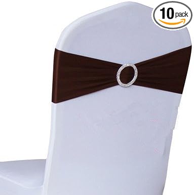 Tvoip 10PCS Chair Cover Stretch Band with Buckle Slider Sashes Bow Wedding Banquet Chair Decoration (Dark Brown)