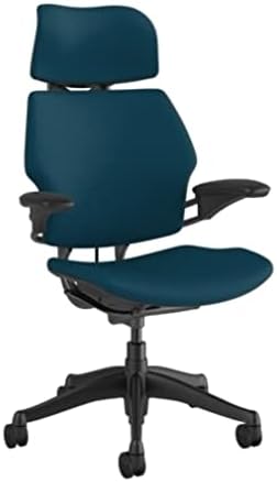 Humanscale Freedom Office Chair with Headrest - Ergonomic Work Chair with Standard Height Adjustable Duron Arms - Wheels for Hard Flooring - Graphite Frame with Peacock Corde 4 Fabric