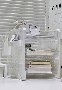 Desk Organizer, 3-Tier Desk Accessories & Workspace Organizers，Office Supplies with Pen Holder, Desk Organizer and Accessories for Home Office (White)