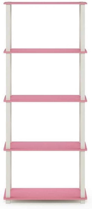 Furinno Turn-N-Tube 5-Tier Multipurpose Shelf / Display Rack / Storage Shelf / Bookshelf, Square Tubes, Pink/White