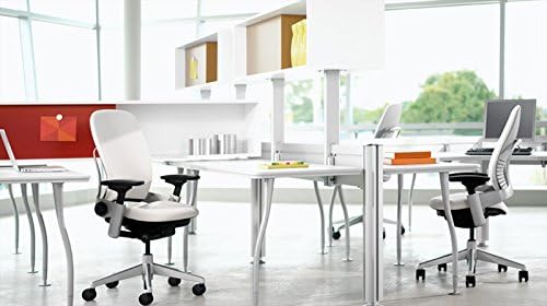 Steelcase Leap Desk Chair Mahogany Leather Seat and Back - Highly Adjustable Arms - Black Frame and Base - Soft Dual Wheel Hard Floor Casters