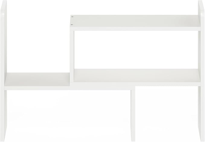 Furinno Classic Geometric Desk Organizers and Accessories, Plain White | Desk Top Book Shelf, for Office Supplies, Organization, Desk Accessories