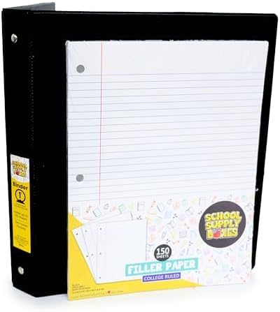 School Supply Boxes | 17" Solid Black Backpack Bundle for High School | Back to School Bookbag with Supplies | Pencil Pouch, Notebooks, Filler Paper, Folders, Mechanical Pencils & More