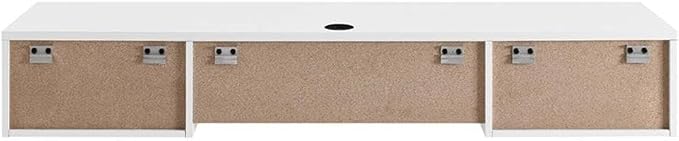 Pemberly Row Wall-Mount Office Desk, 60 in Wide Particleboard with Wood Grain Laminate, White Finish, Pull-Out Keyboard Tray, Full-Extension Drawers, Mid-Century Modern Style for Home Office or Dorm