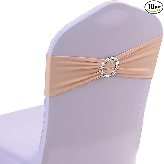 Tvoip 10PCS Chair Cover Stretch Band with Buckle Slider Sashes Bow Wedding Banquet Chair Decoration (Champagne)
