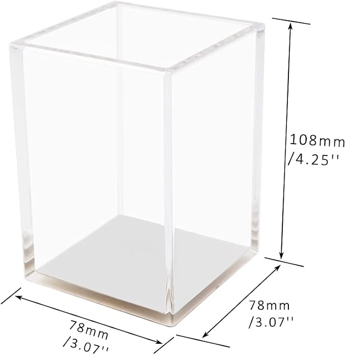 MEI YI TIAN Clear Acrylic Pencil Pen Holder Cup with Silver Bottom, Desk Accessories Makeup Brush Holders Modern Design Desktop Organizer for Countertop Desk Accessory Storage