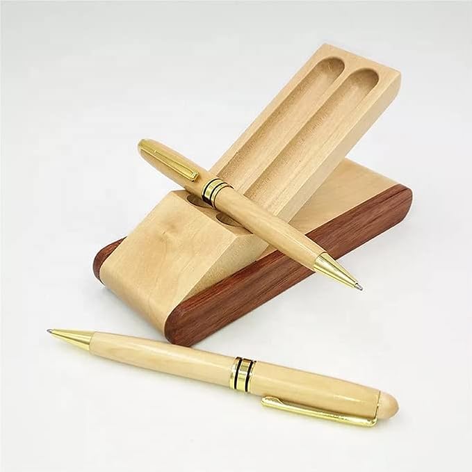 Fancy Minimalist Wooden Pens - Gentlemen Nice Pens Handcrafted Unique Business Pens for Men, Cool Old Fashioned Pen and Case Set Wood Pen Gift for Journal Writing (Double)