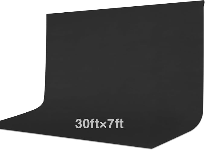 Black Backdrop Curtain 30x7ft (WxH), Black Photo Backdrop for Photography Polyester Collapsible Background Screen for Portrait, Product Video, Pet, Photoshoot, Birthday, Party