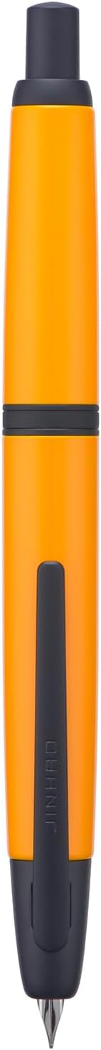 Jinhao 10 Press Fountain Pen with Box, Orange Retractable Medium Nib with Ink Converter Set (Black Clip)